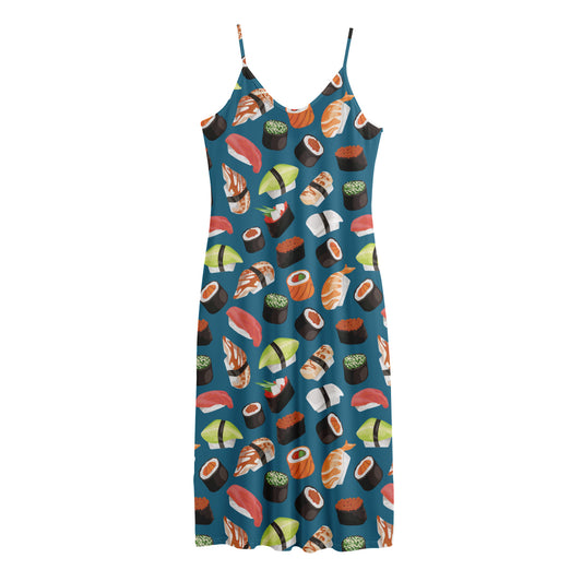 Colorful Sushi Pattern Print Jersey Midi Cami Dress