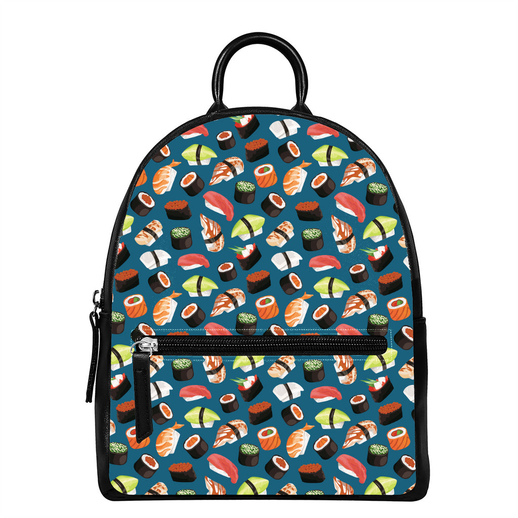 Colorful Sushi Pattern Print Leather Backpack