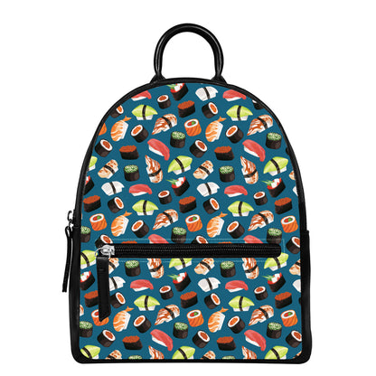 Colorful Sushi Pattern Print Leather Backpack
