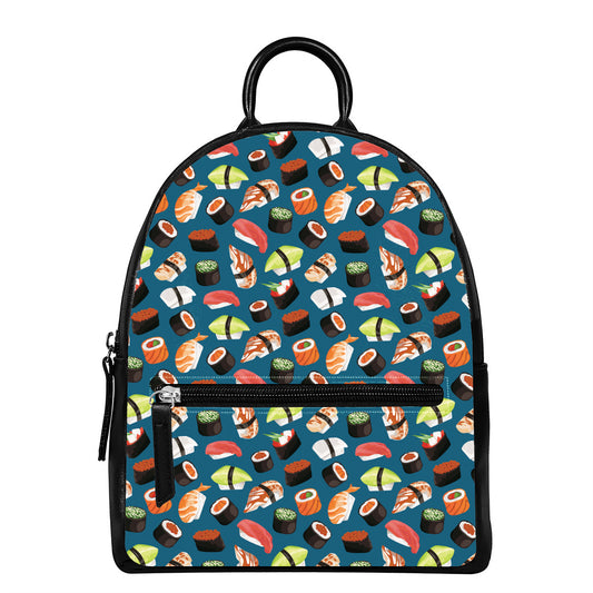 Colorful Sushi Pattern Print Leather Backpack