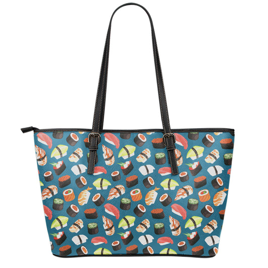 Colorful Sushi Pattern Print Leather Tote Bag