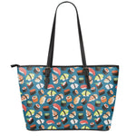 Colorful Sushi Pattern Print Leather Tote Bag