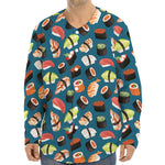 Colorful Sushi Pattern Print Long Sleeve Baseball Jersey