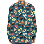 Colorful Sushi Pattern Print Long Sleeve Baseball Jersey