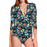Colorful Sushi Pattern Print Long Sleeve Swimsuit