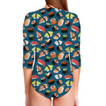 Colorful Sushi Pattern Print Long Sleeve Swimsuit