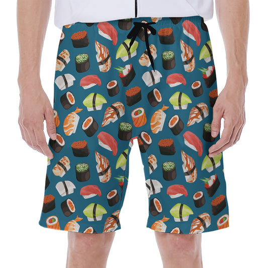 Colorful Sushi Pattern Print Men's Beach Shorts