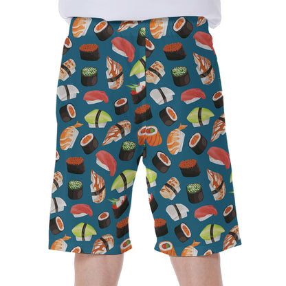 Colorful Sushi Pattern Print Men's Beach Shorts