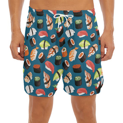 Colorful Sushi Pattern Print Men's Split Running Shorts