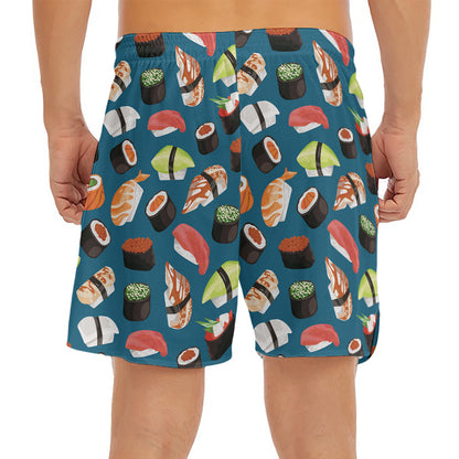 Colorful Sushi Pattern Print Men's Split Running Shorts