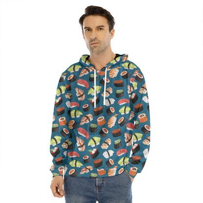 Colorful Sushi Pattern Print Men's Velvet Pullover Hoodie