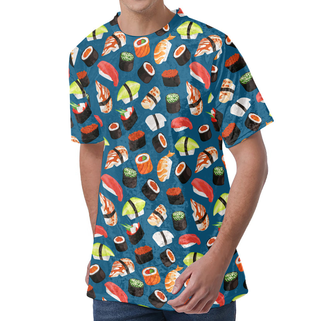 Colorful Sushi Pattern Print Men's Velvet T-Shirt