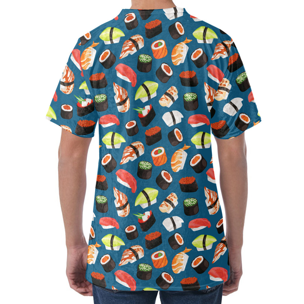 Colorful Sushi Pattern Print Men's Velvet T-Shirt