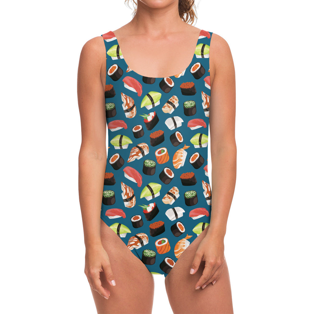 Colorful Sushi Pattern Print One Piece Swimsuit