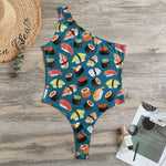 Colorful Sushi Pattern Print One Shoulder Bodysuit
