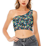 Colorful Sushi Pattern Print One Shoulder Crop Top