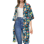 Colorful Sushi Pattern Print Open Front Beach Cover Up
