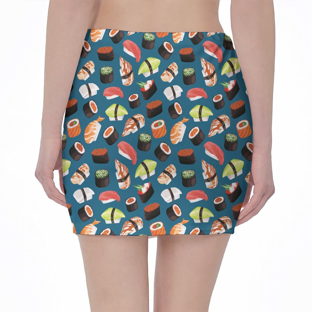 Colorful Sushi Pattern Print Pencil Mini Skirt