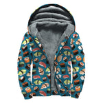 Colorful Sushi Pattern Print Sherpa Lined Zip Up Hoodie