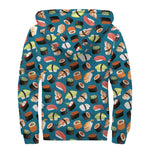 Colorful Sushi Pattern Print Sherpa Lined Zip Up Hoodie