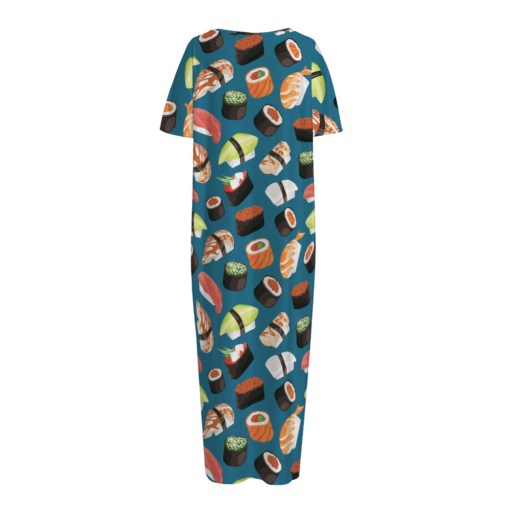 Colorful Sushi Pattern Print Short Sleeve Long Nightdress