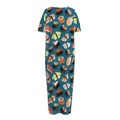 Colorful Sushi Pattern Print Short Sleeve Long Nightdress