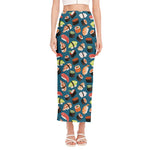 Colorful Sushi Pattern Print Side Slit Maxi Skirt