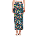 Colorful Sushi Pattern Print Side Slit Maxi Skirt