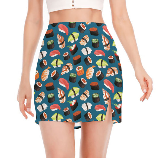 Colorful Sushi Pattern Print Side Slit Mini Skirt