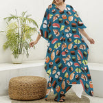 Colorful Sushi Pattern Print Silk V-Neck Kaftan Dress