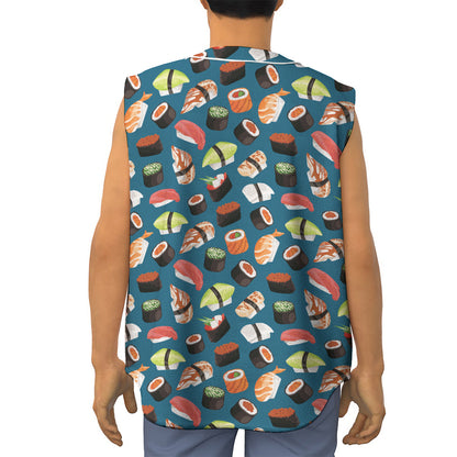 Colorful Sushi Pattern Print Sleeveless Baseball Jersey
