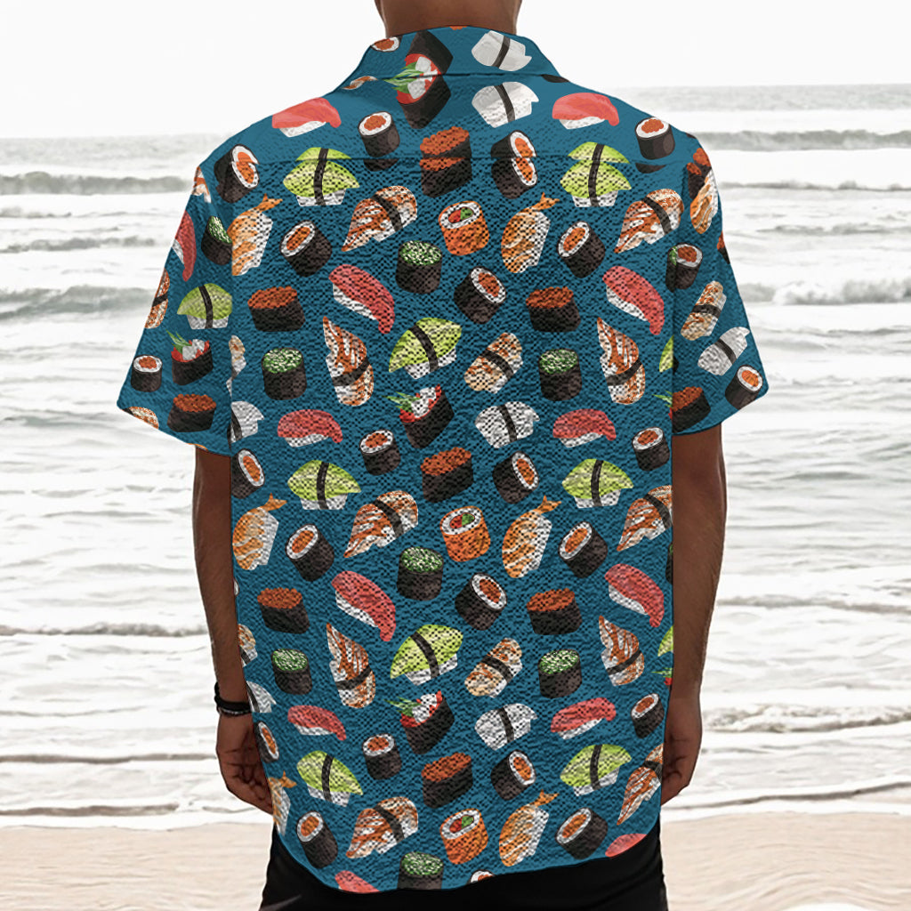 Colorful Sushi Pattern Print Textured Short Sleeve Shirt