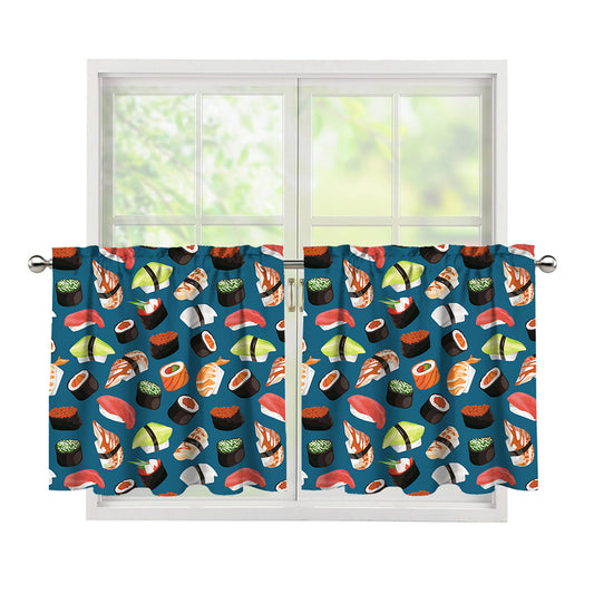 Colorful Sushi Pattern Print Tier Curtains