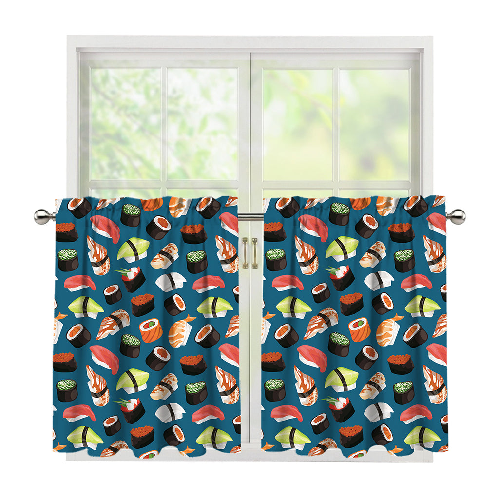Colorful Sushi Pattern Print Tier Curtains
