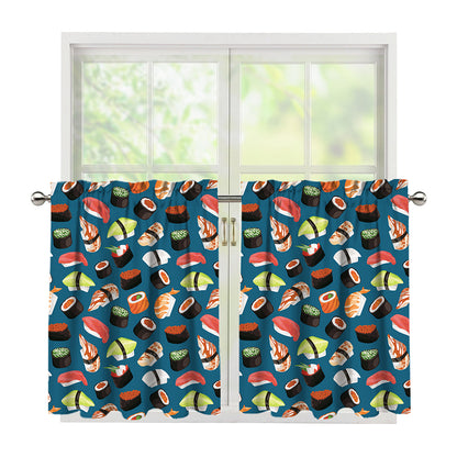 Colorful Sushi Pattern Print Tier Curtains