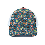 Colorful Sushi Pattern Print White Mesh Trucker Cap