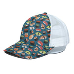 Colorful Sushi Pattern Print White Mesh Trucker Cap