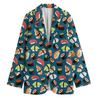 Colorful Sushi Pattern Print Women's Cotton Blazer