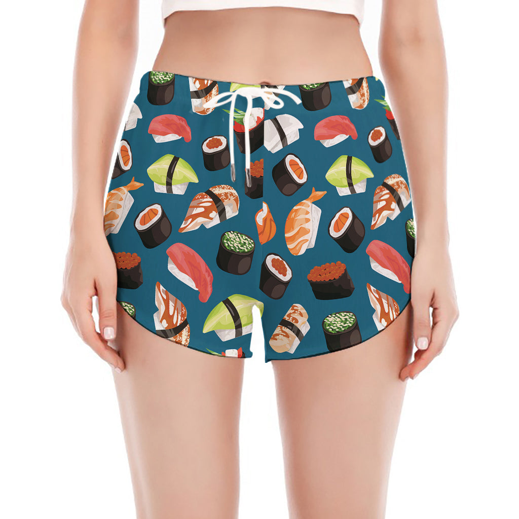 Colorful Sushi Pattern Print Women's Split Running Shorts