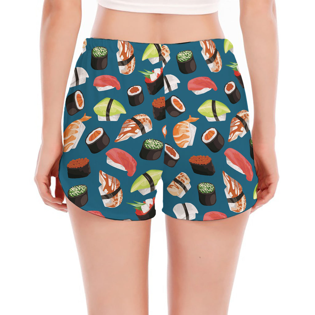 Colorful Sushi Pattern Print Women's Split Running Shorts