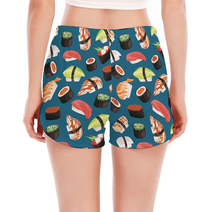 Colorful Sushi Pattern Print Women's Split Running Shorts