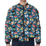 Colorful Sushi Pattern Print Zip Sleeve Bomber Jacket