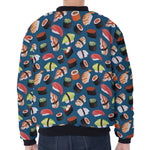 Colorful Sushi Pattern Print Zip Sleeve Bomber Jacket