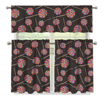 Colorful Swirl Lollipop Pattern Print 3 Piece Kitchen Curtains