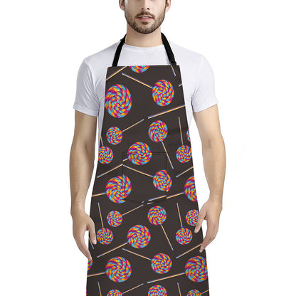 Colorful Swirl Lollipop Pattern Print Bib Apron With Pocket