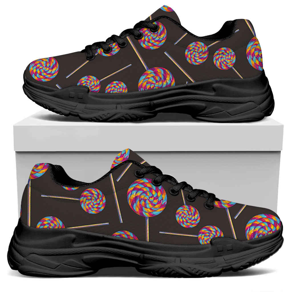 Colorful Swirl Lollipop Pattern Print Black Chunky Shoes