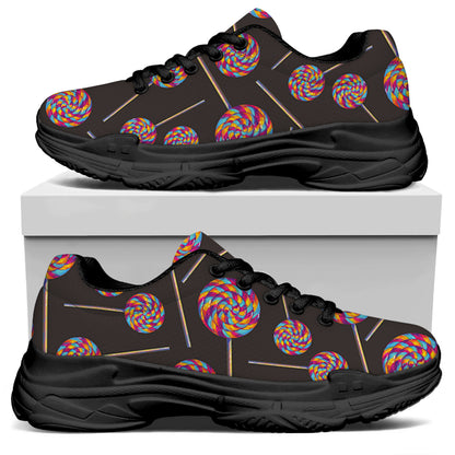 Colorful Swirl Lollipop Pattern Print Black Chunky Shoes