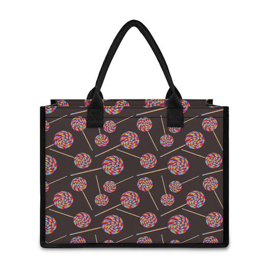 Colorful Swirl Lollipop Pattern Print Canvas Tote Bag