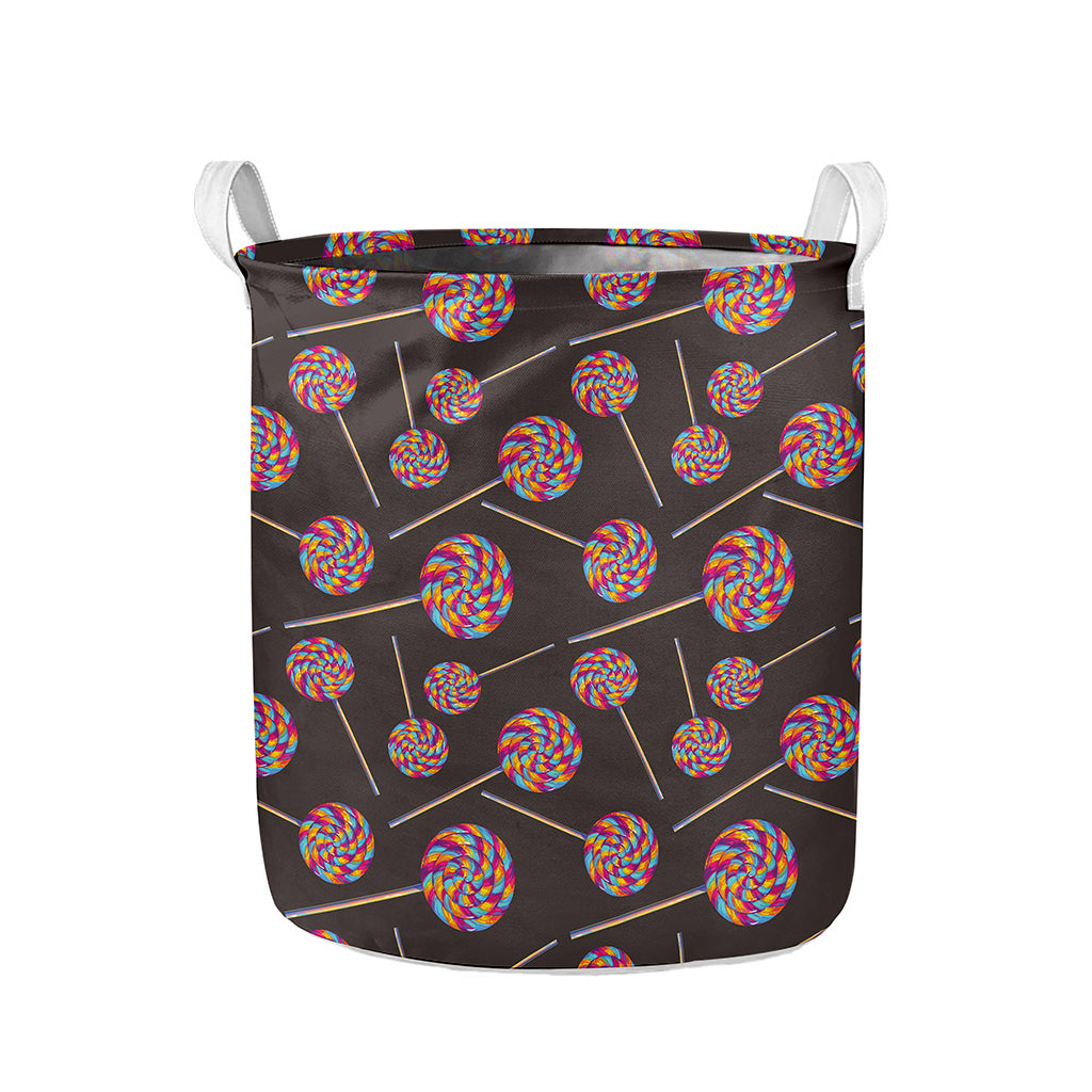 Colorful Swirl Lollipop Pattern Print Collapsible Laundry Basket