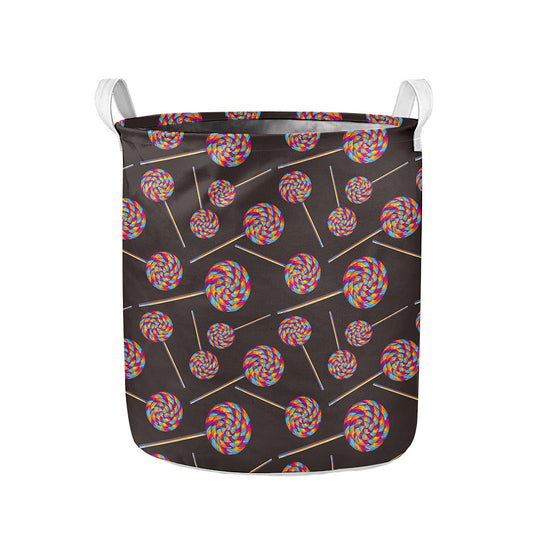 Colorful Swirl Lollipop Pattern Print Collapsible Laundry Basket